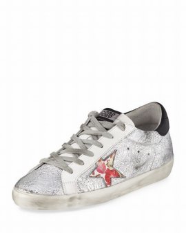 Superstar Crinkled Metallic Leather Sneakers In Silver