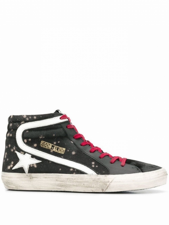 Bleached Effect High-top Sneakers In Black