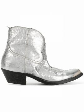 Gold And Silver Metallic Young Leather Cowboy Boots