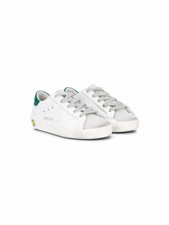 Kids' Superstar Leather Sneakers In White/green