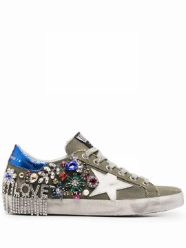 Super-star Crystal Embellished Sneaker In Green