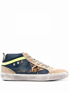 Mid Star Genuine Calf Hair Sneaker In Blue Denim,leopard Star