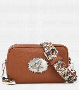 Star Studded Leather Shoulder Bag In Brown