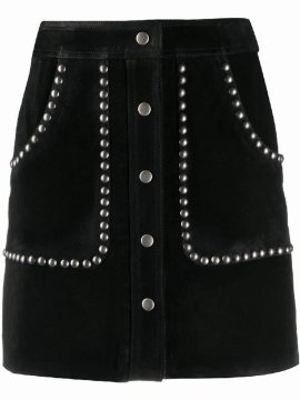 Studded Buttoned Mini Skirt In Black