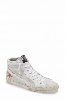 Slide High Top Sneaker In White Leather