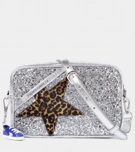 Star Glitter Leather Shoulder Bag In Silver