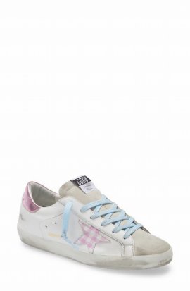 Super-star Low Top Sneaker In White Leather/ Pink/ White