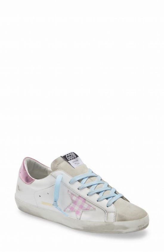 Super-star Low Top Sneaker In White Leather/ Pink/ White