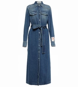 Logo-patch Long-sleeve Denim Dress In Blue