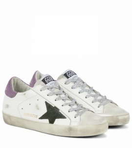 Superstar Leather Sneakers In White/military Green/lilac