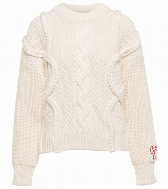 Oversized Cable-knit Crewneck Sweater In Ivory