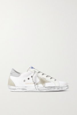 Superstar Distressed Suede And Leather-trimmed Canvas Sneakers In White