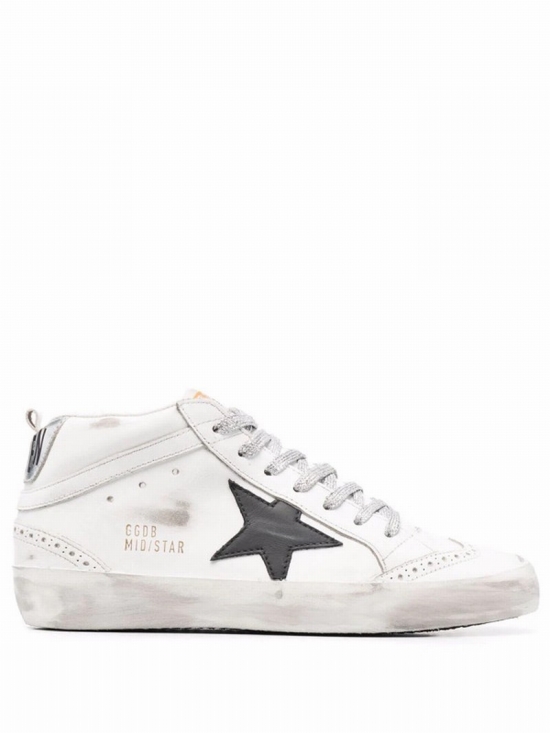 Mid Star Leather Wing-tip Sneakers In White