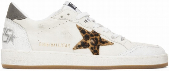 Ball Star Nappa Upper Golden Leopard Horsy Star Crack Leather Spur Canvas Heel In White