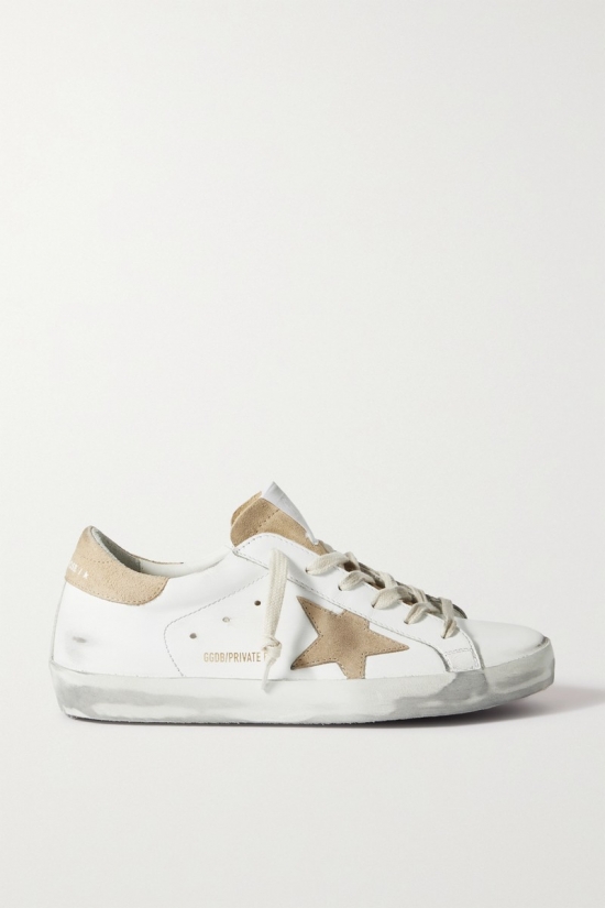 Superstar Distressed Suede-trimmed Leather Sneakers In White