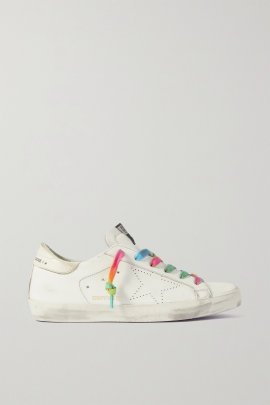 Superstar Perforated Distressed Leather Sneakers In White