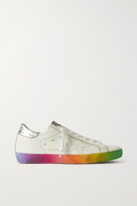 Superstar Distressed Perforated Leather Sneakers In White