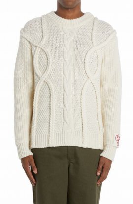 Braided Motif Virgin Wool Jumper In White