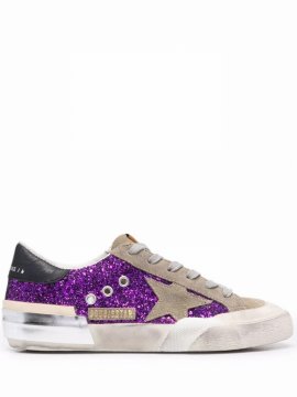 Super-star Glitter Upper Suede Toe And Star Leather Heel Multifoxing In Purple Taupe Black
