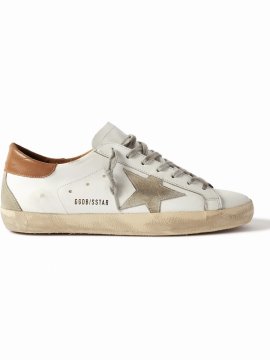 Superstar Distressed Leather And Suede Sneakers In White