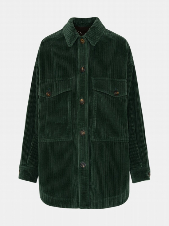 Buttoned-up Corduroy Shirt Jacket In Green