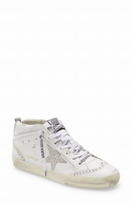 Mid Star Crystal Embellished Sneaker In White/ Silver/ Grey