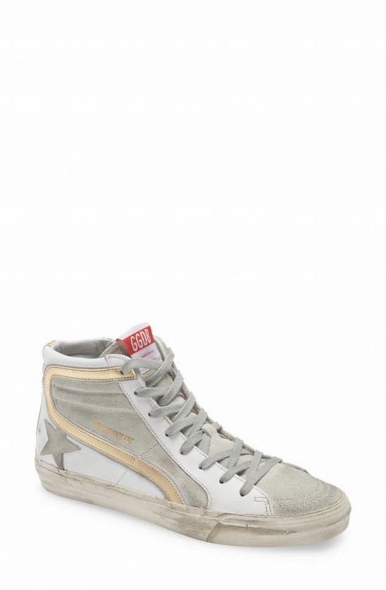 Slide High Top Sneaker In White Leather/ Ice Suede