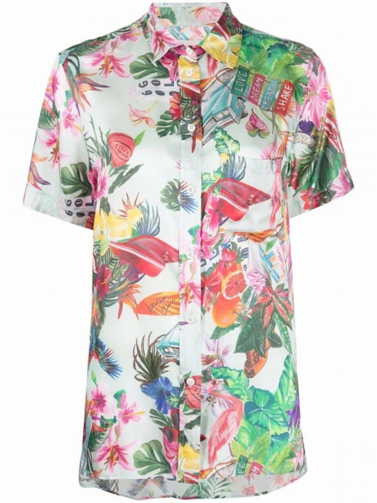 Light Blue Viscose Floral Miami Shirt In Multicolor