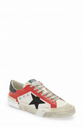 Men's Super Star Colorblock Leather Low-top Sneakers In White/red/black