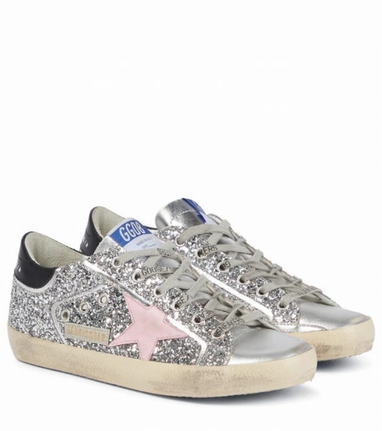 Superstar Glitter Leather Sneakers In Silver