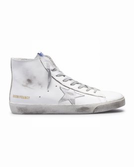 Francy Mixed Leather Mid-top Sneakers In White Silver Milk