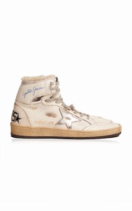 Sky Star Shearling-trimmed Leather Sneakers In White