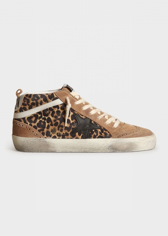 Mid Star Distressed Leather-trimmed Leopard-print Suede Sneakers In Beige