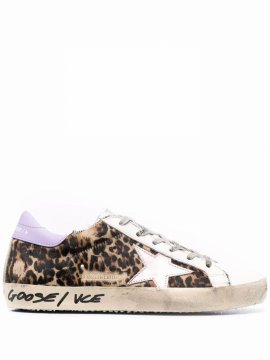 Super-star Leopard-print Panelled Sneakers In Brown