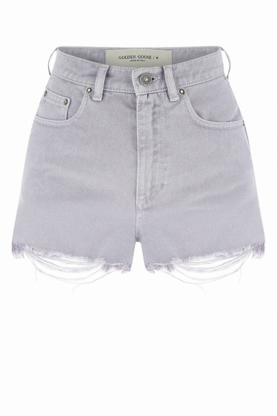 Ripped-hem High-waisted Shorts In Purple