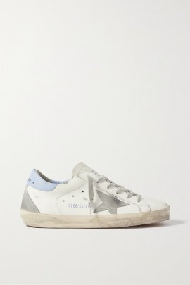 Superstar Distressed Leather And Suede Sneakers In White