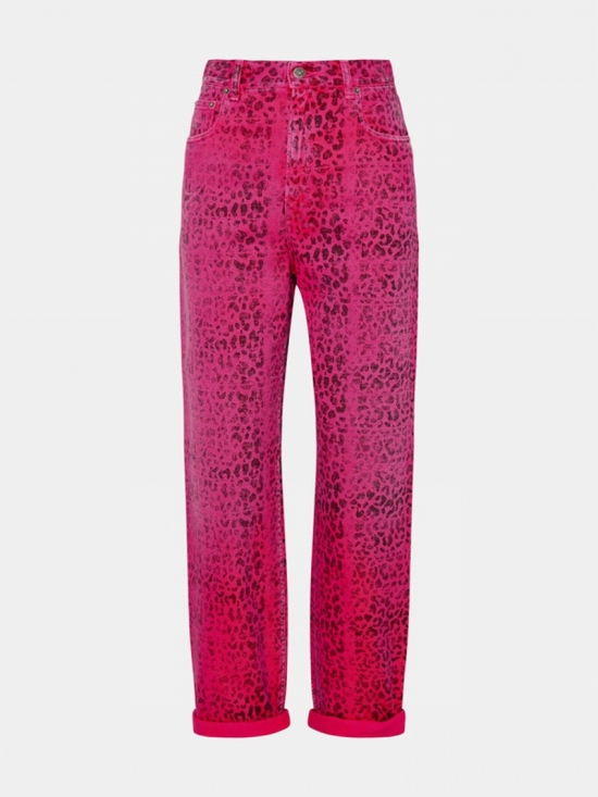 Leopard-print High-waisted Jeans In Fuchsia