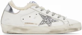 Ssense Exclusive White & Silver Super-star Shearling Sneakers In White/silver