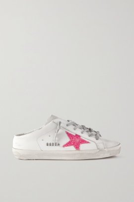 Superstar Distressed Glittered Leather Slip-on Sneakers In White