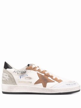 Ball Star Distressed-effect Low-top Sneakers In 81601 White/ Black Blue/ Tob