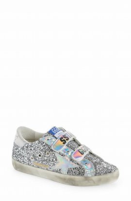 Old School Glitter Low Top Sneaker In Silver/ Iridescent