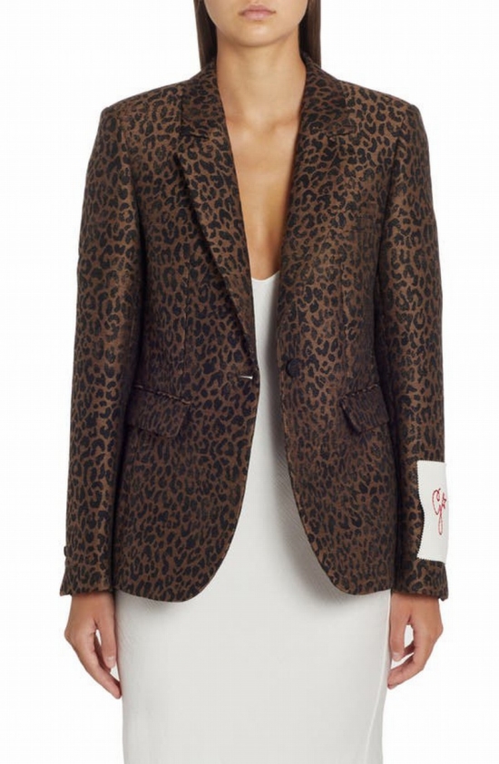 Dune Leopard Virgin Wool Blend Blazer In Bew Bison