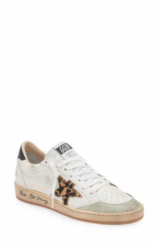 Ball Star Low Top Sneaker In White/ Ice/ Beige Brown Leo