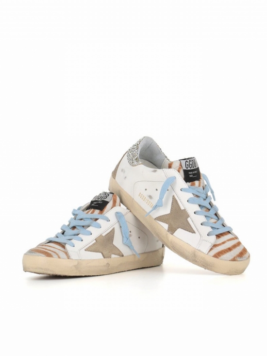 Super-star Leather Upper Suede Star And Spur Glitter Heel In Bianca/azzurra/cavallino