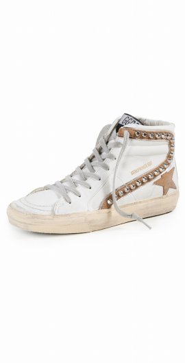 Slide Classic Leather Sneakers In White/brown