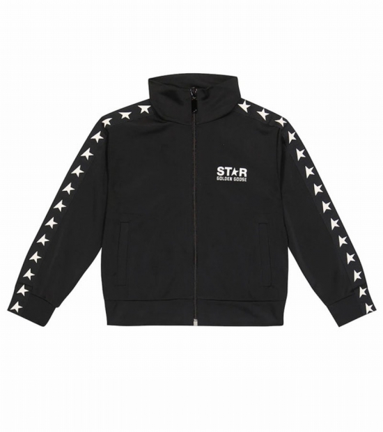 Kids' Girl's Zipped Star-printed Track Jacket In Black