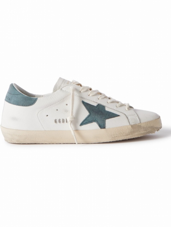 Superstar Distressed Suede-trimmed Full-grain Leather Sneakers In White