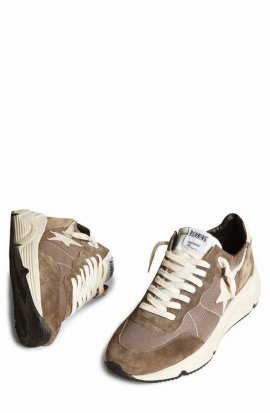 Running Sole Leather-trimmed Mesh And Suede Sneakers In 35812 Olive Green/cream