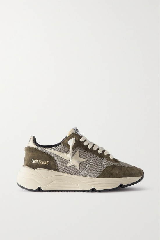 Running Sole Leather-trimmed Mesh And Suede Sneakers In Green