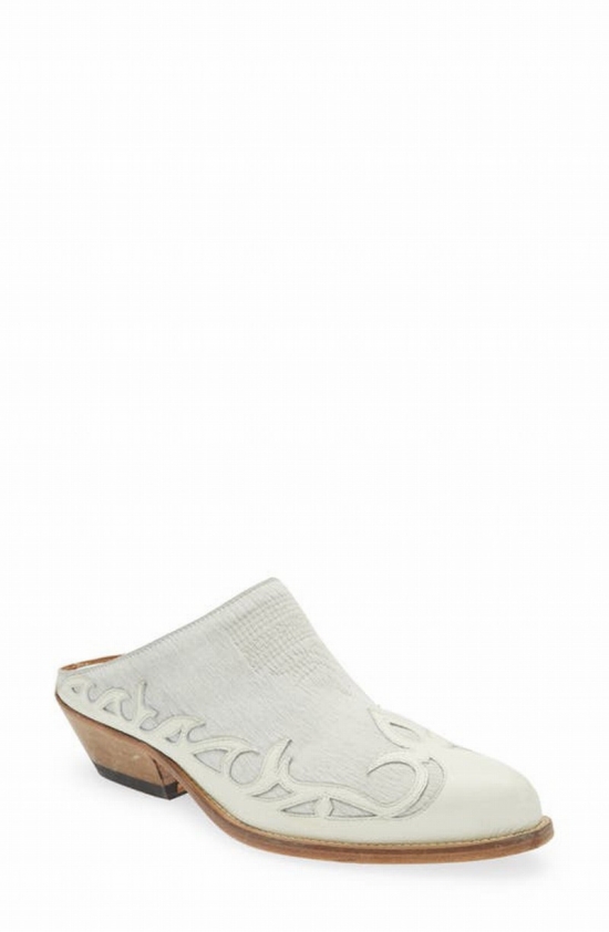 Santiago Sabot Genuine Calf Hair Western Mule In White